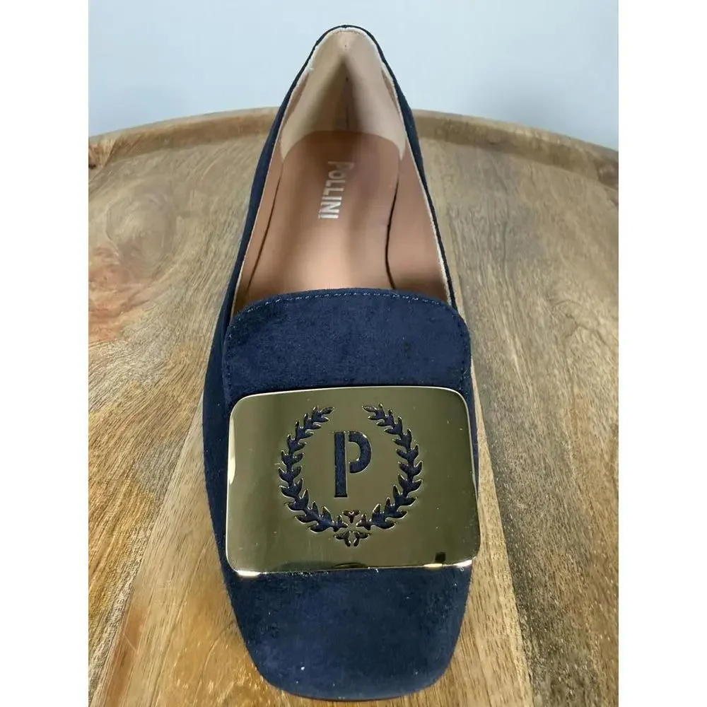 Pollini Clodette15 Oceano Navy Suede Ballerinas w/ Gold Plaque EU 35 / US 5 NWB - Picture 9 of 12